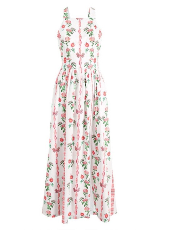 Hill House Dresses & Skirts - Hill House The Addie Maxi Dress Sz XS Red Shell Vine Stripe Apron Cottagecore